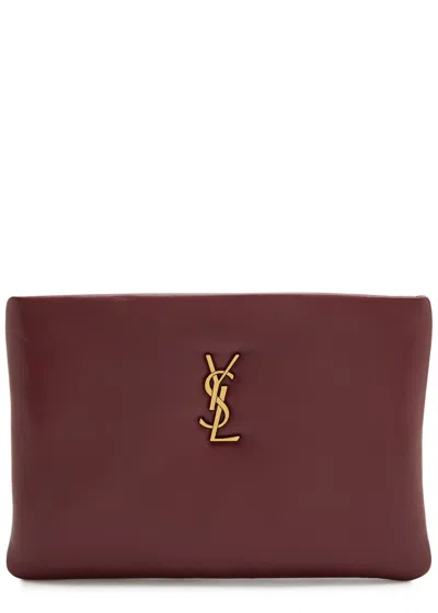 Saint Laurent Calypso Small Padded Leather Pouch In Burgundy