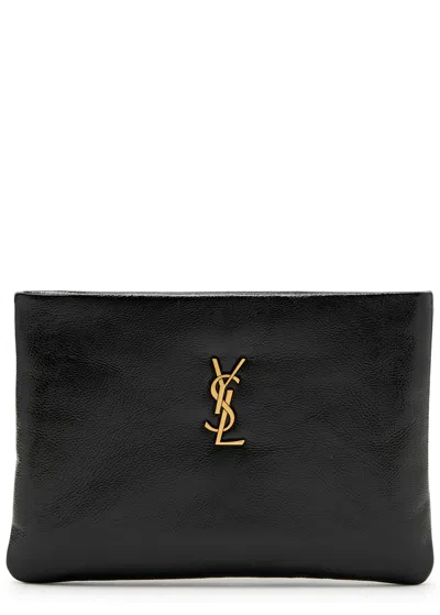 Saint Laurent Calypso Small Patent Leather Pouch In Black