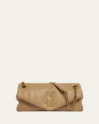 Saint Laurent Calypso Small Ysl Shoulder Bag In Smooth Padded Leather In Brown