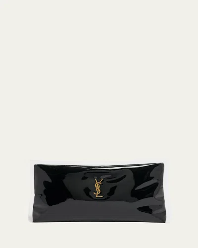 Saint Laurent Calypso Ysl Long Clutch Bag In Patent Polyurethane In Black