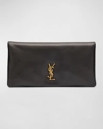 Saint Laurent Calypso Ysl Pouch Clutch Bag In Lambskin Leather In Nero