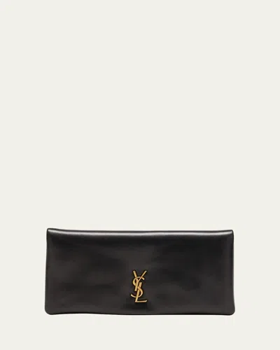 Saint Laurent Calypso Ysl Pouch Clutch Bag In Lambskin Leather In Nero