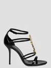 Saint Laurent Cassandra Sandals In Patent Leather With Gold-tone Monogram