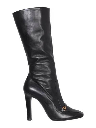 Saint Laurent Camden Shiny Hammered Leather Boots In Black