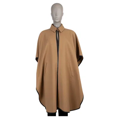Pre-owned Saint Laurent Camel Brown Cashmere 2021 Leather Trim Felt Cape Jacket 36 Xs