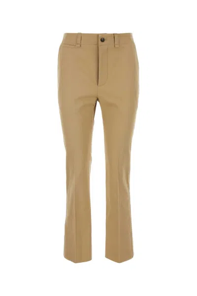 Saint Laurent Camel Cotton Pant In Brown