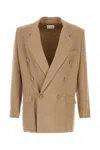 Saint Laurent Double-breasted Wool Blazer In Cappuccino