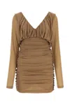 Saint Laurent Camel Jersey Mini Dress In Brown