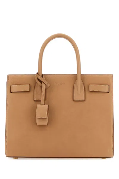 Saint Laurent Camel Leather Baby Sac De Jour Handbag In Vintagebrowngold