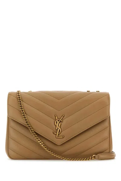 Saint Laurent Camel Leather Large Lou Lou Shoulder Bag In Brown