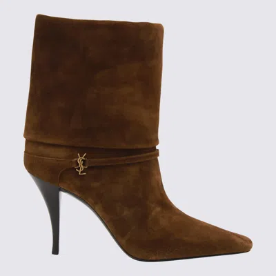 Saint Laurent Camel Leather Vicky 90 Boots In Brown