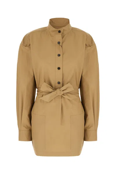 Saint Laurent Camel Poplin Blouse In Sable Mouille