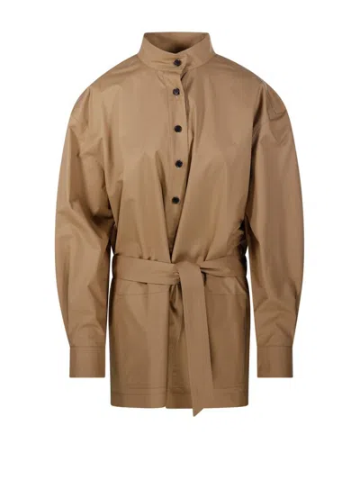 Saint Laurent Camel Poplin Shirt In Brown