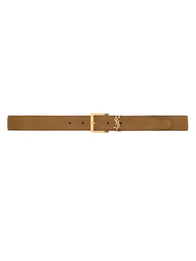 Saint Laurent Camel Suede Belt In Brown