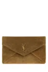 Saint Laurent Camel Suede Large Envelope Clutch