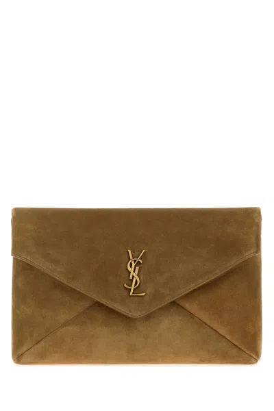 Saint Laurent Camel Suede Large Envelope Clutch