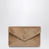 Saint Laurent Camel Suede Large Envelope Clutch In Brown
