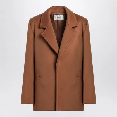 Saint Laurent Camel Wool Short Coat In Brown