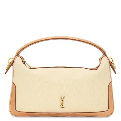 Saint Laurent Camera Supple Canvas Bag In Avorio/vintage Gold