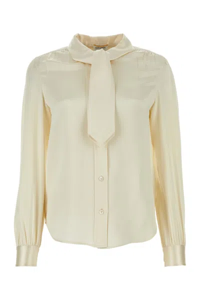 Saint Laurent Blusa In Seta Avorio Donna In White