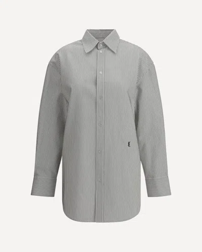 Saint Laurent Camicia Cassandre A Righe In Gray