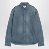 Saint Laurent Camicia Cassandre In Light Blue Denim In Black