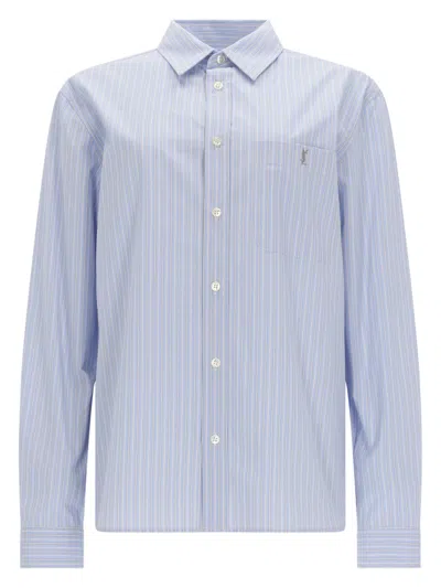 Saint Laurent Cassandre Shirt Striped Pattern Chest Pocket In Blue