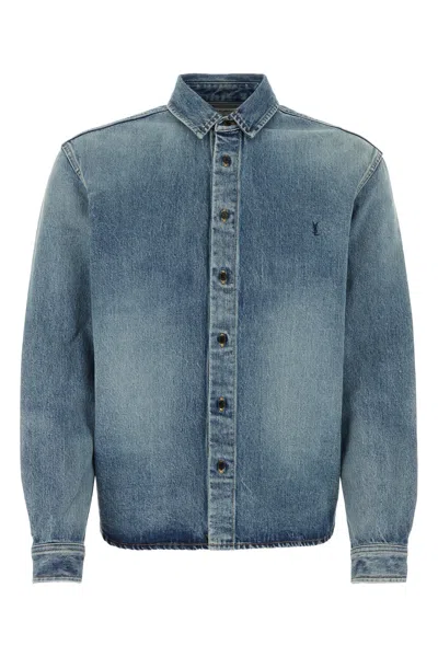 Saint Laurent Cassandre' Blue Cotton Shirt In Multi