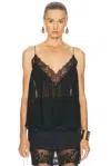 Saint Laurent Lace-trim Silk Slip Dress In Black