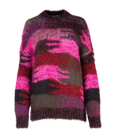 Saint Laurent Camouflage Inlaid Loose Sweater In Pink