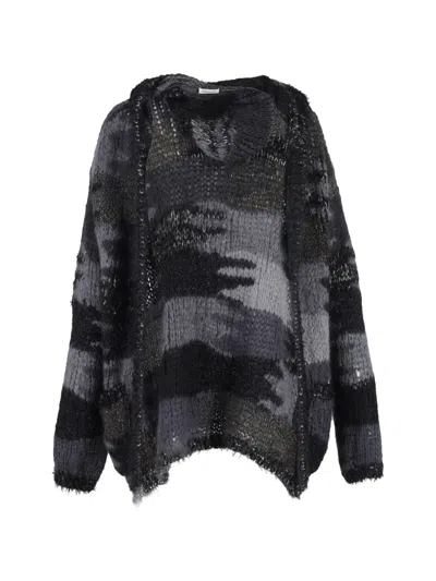 Pre-owned Saint Laurent Camouflage-pattern Hooded Cardigan In Gray