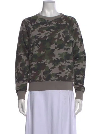 Pre-owned Saint Laurent Camouflage Print Crew Neck Sweatshirt In Green