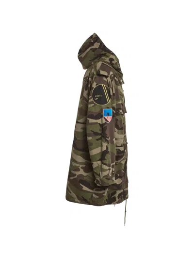 Pre-owned Saint Laurent Camouflage-print Embellished Hood Jacket In Green