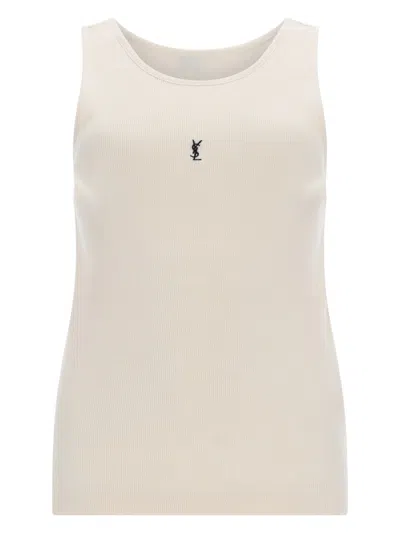 Saint Laurent Natural Ribbed Cotton Cassandre Tank Top In Neutral