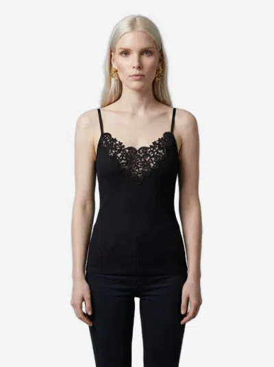 Saint Laurent Canotta Guipure In Seta A Coste In Black