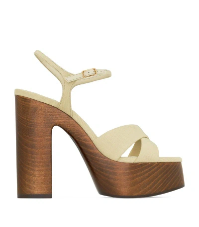 Saint Laurent Canvas Bianca Platform Sandals 125 In Nude