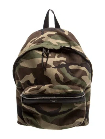 Pre-owned Saint Laurent Canvas City Camo Backpack In Green