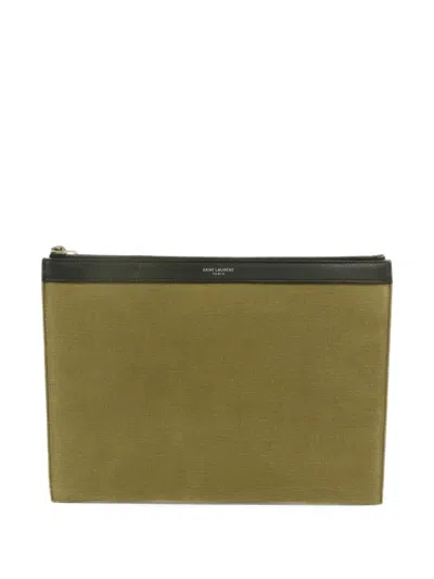 Pre-owned Saint Laurent Canvas Clutch Bag In Green