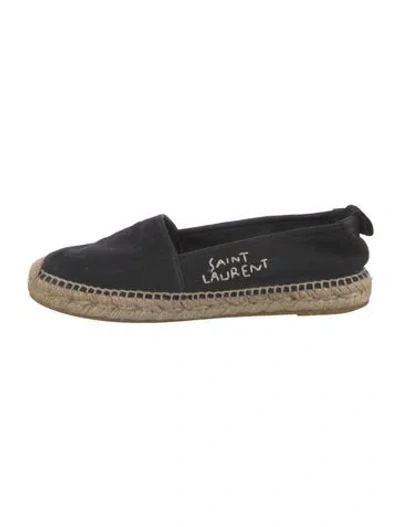 Pre-owned Saint Laurent Canvas Embroidered Accent Espadrilles In Black/neutrals