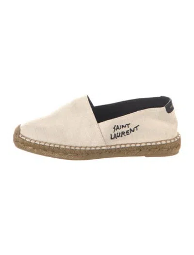 Pre-owned Saint Laurent Canvas Embroidered Accent Espadrilles In Black/neutrals