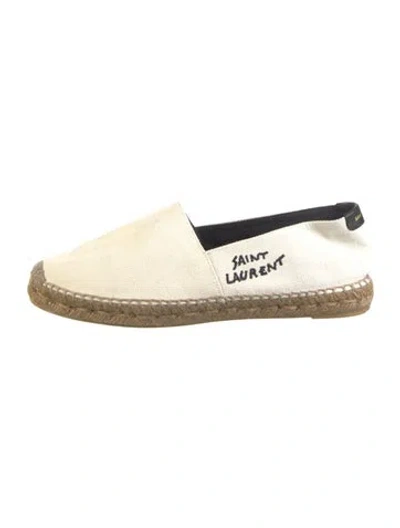 Pre-owned Saint Laurent Canvas Embroidered Accent Espadrilles In Neutrals