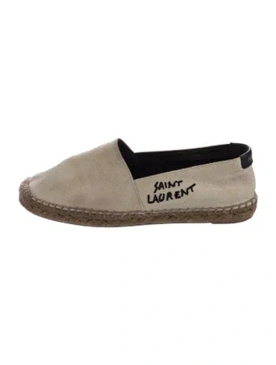 Pre-owned Saint Laurent Canvas Embroidered Accent Espadrilles In Neutrals
