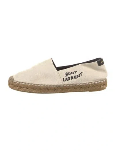 Pre-owned Saint Laurent Canvas Embroidered Accent Espadrilles In Neutrals