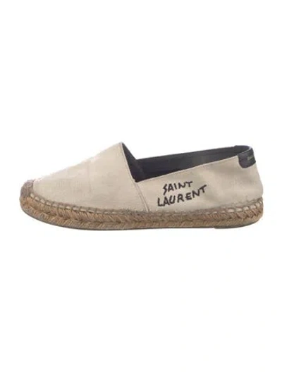 Pre-owned Saint Laurent Canvas Embroidered Accent Espadrilles In Neutrals