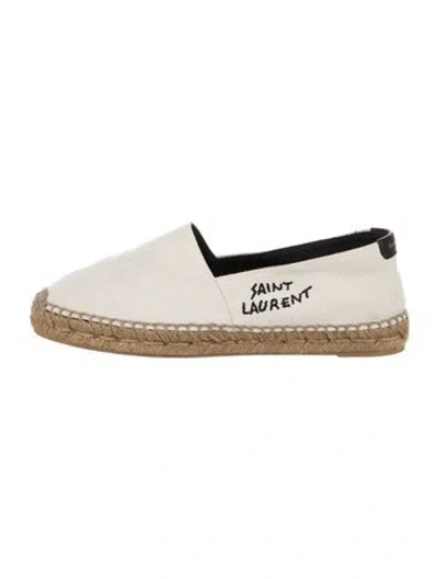 Pre-owned Saint Laurent Canvas Embroidered Accent Espadrilles In White