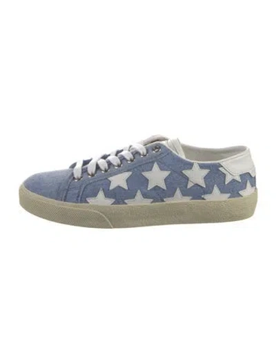 Pre-owned Saint Laurent Canvas Embroidered Accent Sneakers In Blue