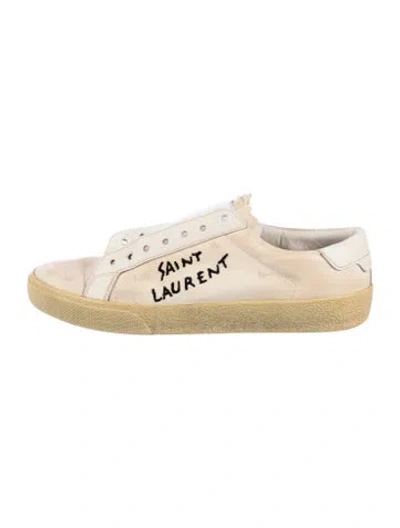 Pre-owned Saint Laurent Canvas Embroidered Accent Sneakers In Neutral