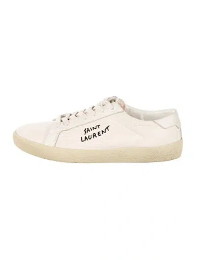 Pre-owned Saint Laurent Canvas Embroidered Accent Sneakers In Neutral