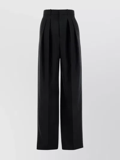 Saint Laurent Canvas High Waist Wide Leg Trousers In Black