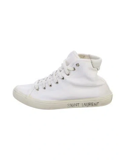 Pre-owned Saint Laurent Canvas Leather Trim Embellishment Sneakers In White